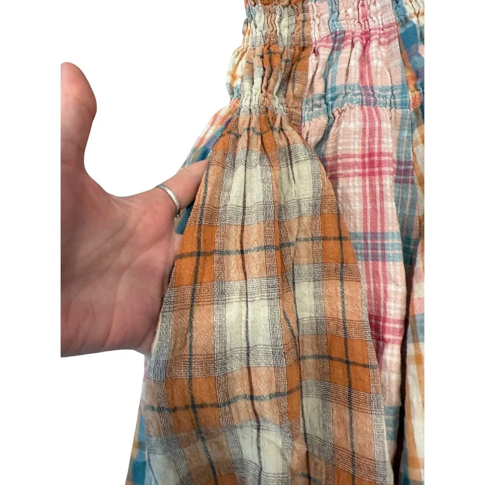 Oli & Hali Patchwork Smocked Waist Skirt dress Pockets Cottagecore boho festival - Picture 2 of 4